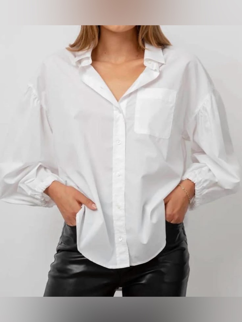 Anthropologie Rails Puff-Balloon Long-Sleeve Button-Down White Shirt Blouse